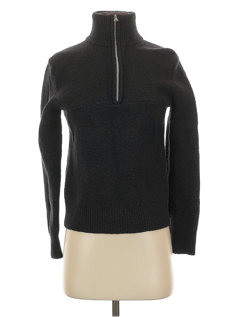 Jenni Kayne Bouclé Merino Wool Half Zip Sweater in Black
